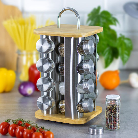 Klausberg Bamboo Tabletop Rotating Spice Rack Gray 16pcs
