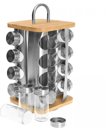Klausberg Bamboo Tabletop Rotating Spice Rack Gray 16pcs