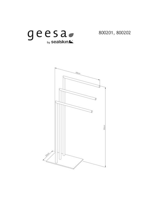Geesa Triple Floor Standing Bathroom Freestanding Towel Rack ​90x90cm Black