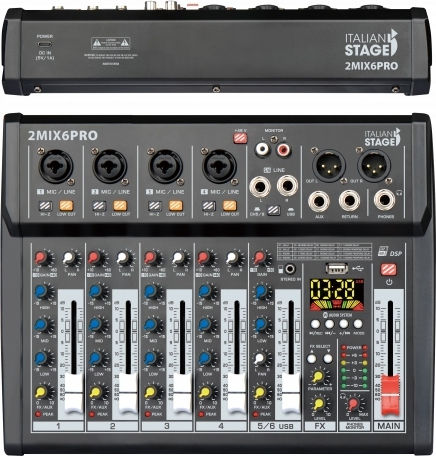 Italian Stage 2MIX6FXU Аналогова конзола 5 канала / 4 XLR входове & Bluetooth