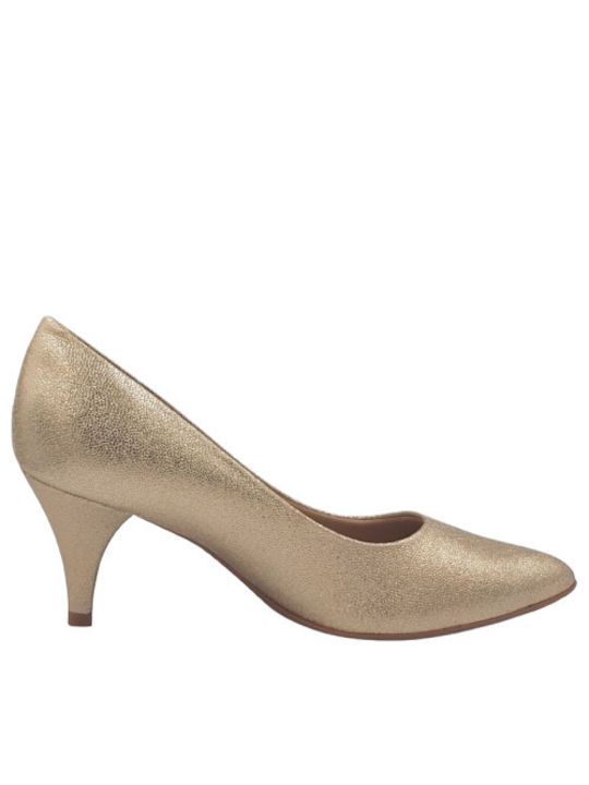 Piccadilly Anatomic Synthetic Leather Pointed Toe Gold Heels