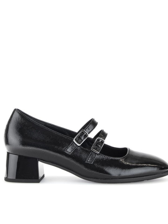 Leder Pumps mit Riemchen Schwarz
