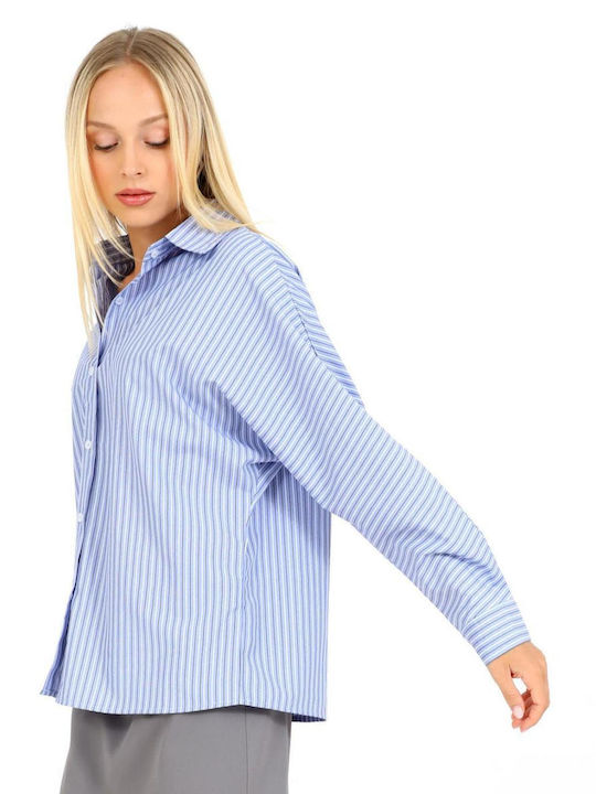 Doca Women's Striped Long Sleeve Shirt Blue