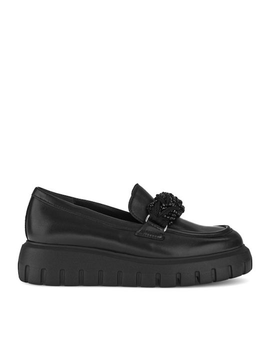 Leder Damen Mokassins in Schwarz Farbe