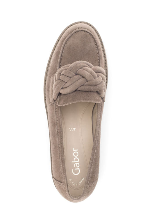 Leather Women's Moccasins in Beige Color