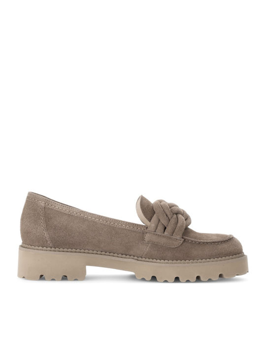 Leather Women's Moccasins in Beige Color