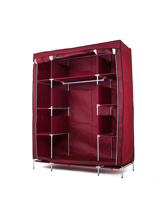 Fabric Wardrobe with Shelves in Red Color 130x45x175cm