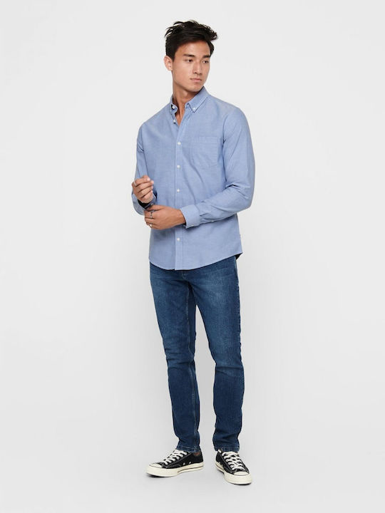 Long-sleeved Cotton Shirt Cashmere Blue
