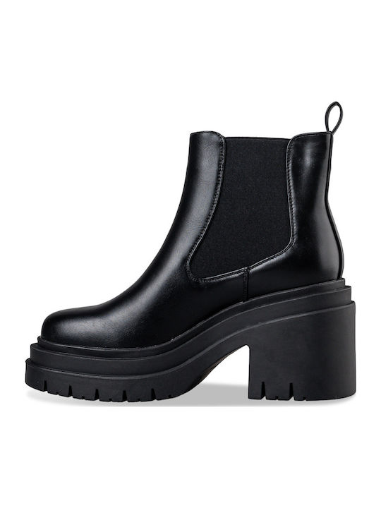 Leder Damen Chelsea Stiefeletten mit hohem Absatz Schwarz