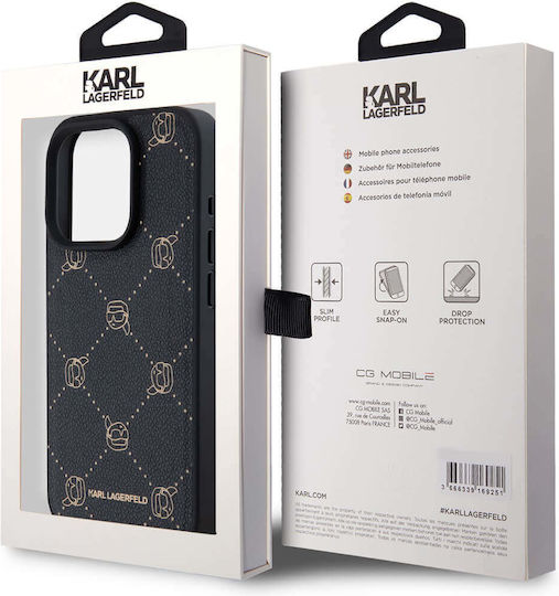 Karl Lagerfeld Karl Head Umschlag Rückseite Leder Schwarz (iPhone 15 Pro)