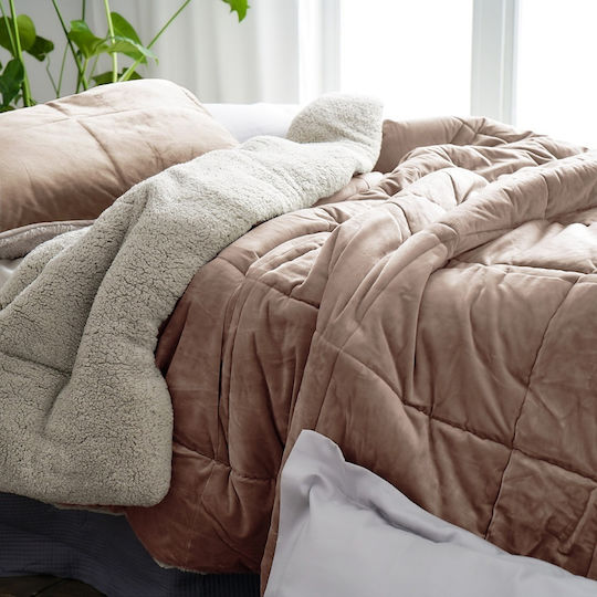 Gofis Home Husă de pătură Single 170x220cm Teddy Pearl Salmon 300 g/mp²Gsm