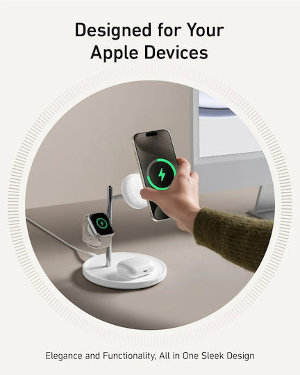 Anker Φορτιστής Magsafe 15W Power Delivery Λευκός (MagGo 3 in 1 B25M3321)