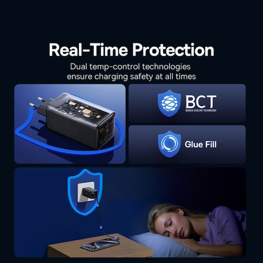 Baseus Φορτιστής GaN με 2 Θύρες USB-A και 2 Θύρες USB-C και Καλώδιο USB-C - USB-C 100W Power Delivery Μαύρος (P10162705112-00)
