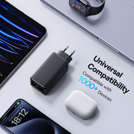 Baseus Φορτιστής GaN με 2 Θύρες USB-A και 2 Θύρες USB-C και Καλώδιο USB-C - USB-C 100W Power Delivery Μαύρος (P10162705112-00)