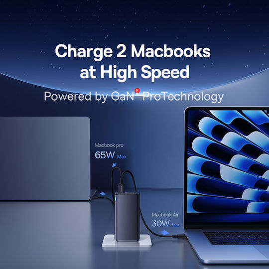 Baseus Φορτιστής GaN με 2 Θύρες USB-A και 2 Θύρες USB-C και Καλώδιο USB-C - USB-C 100W Power Delivery Μαύρος (P10162705112-00)