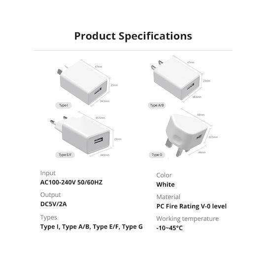 Sonoff Ladegerät ohne Kabel mit USB-A Anschluss 10W Weißs (PS10UA050K2000EU)
