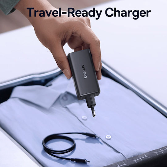 Baseus Φορτιστής GaN με 2 Θύρες USB-A και 2 Θύρες USB-C και Καλώδιο USB-C - USB-C 100W Power Delivery Μαύρος (P10162705112-00)