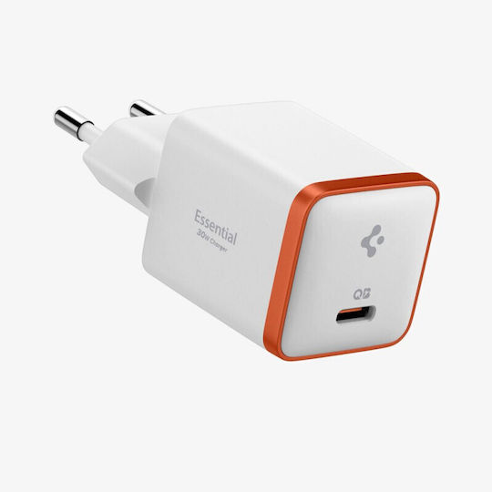Spigen Kabeloser Handyladegerät mit USB-C Anschluss 30W Schnellladetechnologie Weiß (ArcStation Essential)