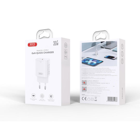 XO Φορτιστής Χωρίς Καλώδιο με Θύρα USB-C 30W Power Delivery Λευκός (L131)