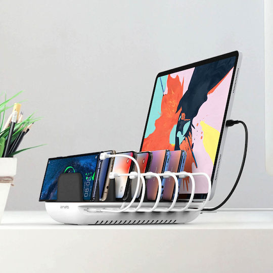 4Smarts Βάση Φόρτισης με 6 Θύρες USB-A και Θύρα USB-C 60W σε Λευκό χρώμα (Charging Station Office)