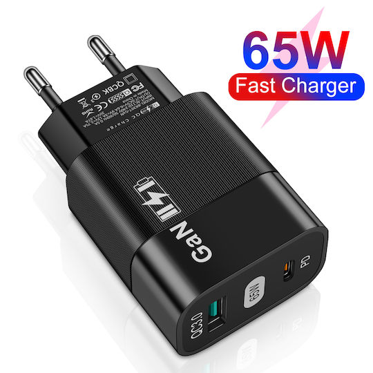 Techsuit Charger Without Cable GaN with USB-A Port and USB-C Port 65W Blacks (BK397)