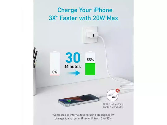 Anker Ladegerät ohne Kabel mit USB-A Anschluss und USB-C Anschluss 20W Weißs (312)