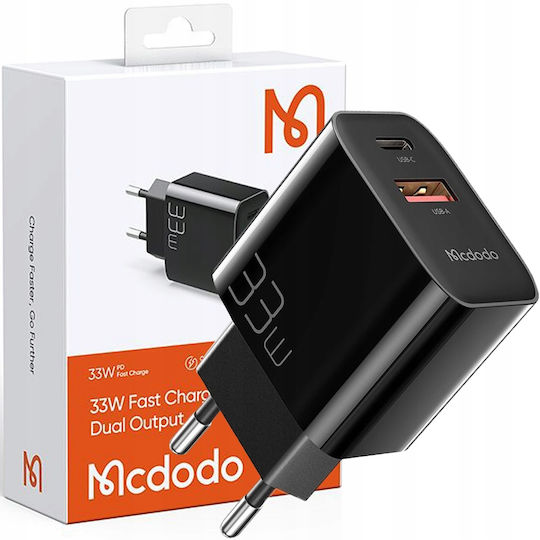 Mcdodo Φορτιστής Χωρίς Καλώδιο GaN με Θύρα USB-A και Θύρα USB-C 33W Μαύρος (CH-0921)