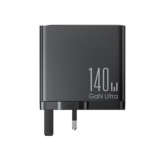 Joyroom Charger GaN with USB-A Port and 3 USB-C Ports and Cable USB-C 140W Power Delivery Blacks (JR-TCG05UK)