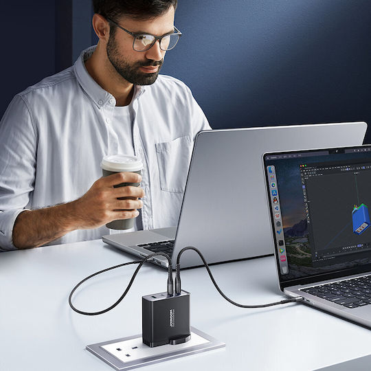 Joyroom Charger GaN with USB-A Port and 3 USB-C Ports and Cable USB-C 140W Power Delivery Blacks (JR-TCG05UK)