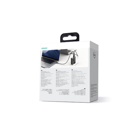 Joyroom Charger GaN with USB-A Port and 3 USB-C Ports and Cable USB-C 140W Power Delivery Blacks (JR-TCG05UK)