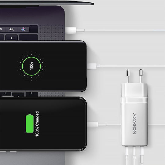 Axagon Φορτιστής Χωρίς Καλώδιο GaN με Θύρα USB-A και 2 Θύρες USB-C 65W Power Delivery / Quick Charge 3.0 Μαύρος (ACU-DPQ65)