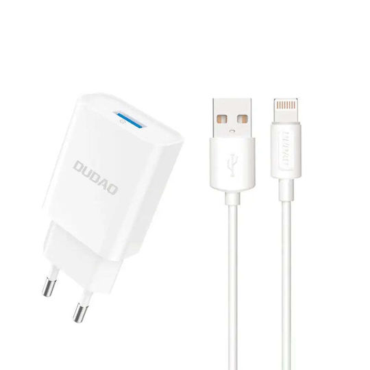Dudao с USB-A порт и кабел Lightning Бял (A4EU)