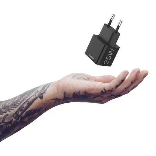 HAMA Φορτιστής Χωρίς Καλώδιο με Θύρα USB-C 25W Power Delivery Μαύρος (00201651)