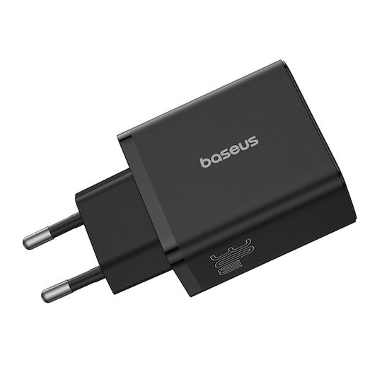 Baseus Wireless Charger GaN With 2 USB-A Output Ports And USB-C Output Port 30W Power Delivery Black Wall Charger Cube
