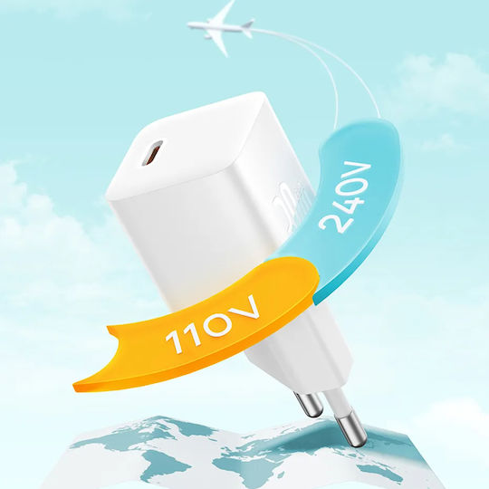 Baseus GaN с USB-C порт и кабел USB-C - USB-C 30W Moon White (Gan5)