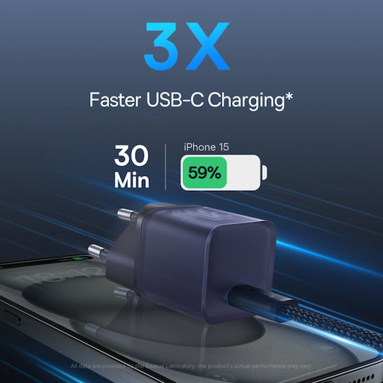 Baseus Зарядно без кабел с USB-C порт 30W Лилав (GaN5S)