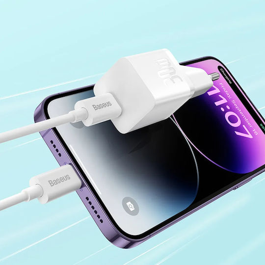 Baseus GaN с USB-C порт и кабел USB-C - USB-C 30W Cluster Black (Gan5)