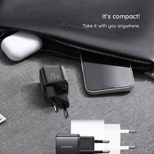 Baseus GaN Wireless Charger with USB-C Port 20W Power Delivery and Quick Charge 3.0 Black