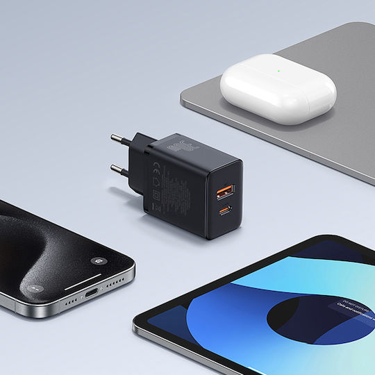 Baseus Charger Without Cable with USB-A Port and USB-C Port 30W Power Delivery Blacks (Cube)
