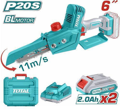 Total Battery Chainsaw 2x2Ah Brushless 20V 4.15kg with Blade 15cm