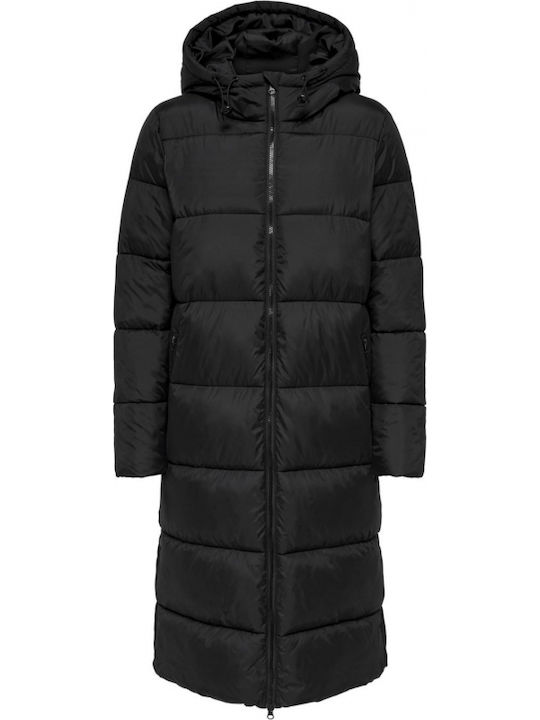 Montana Women's Long Puffer Jacket for Winter with Hood Black