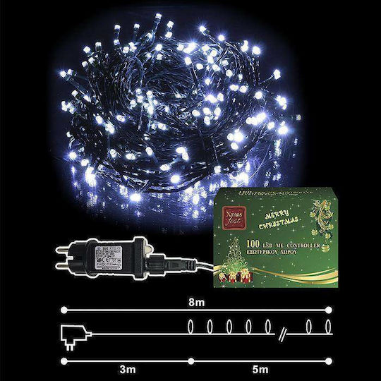 100 Λαμπάκια LED 8μ. Ψυχρό Λευκό σε Σειρά