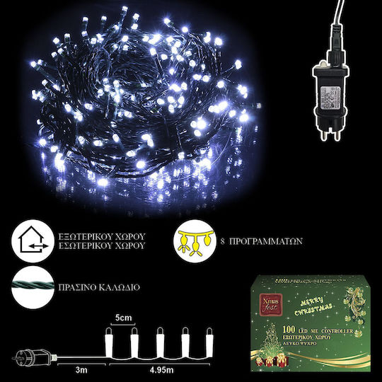 100 Λαμπάκια LED 8μ. Ψυχρό Λευκό σε Σειρά