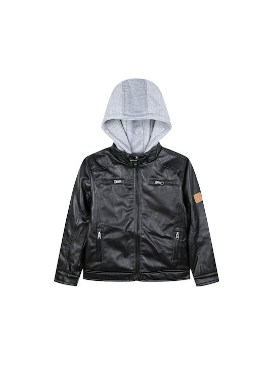 Energiers Kids Leather Jacket with Hood Black