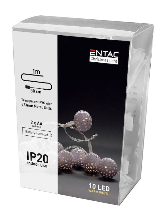 10 Λαμπάκια LED 1μ. Θερμό Λευκό Μπαταρίας σε Σειρά