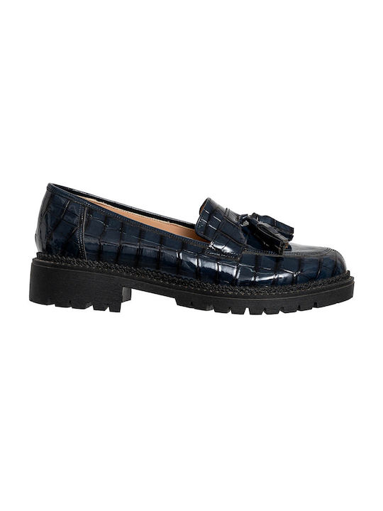 Politis shoes Patent Leather Women's Moccasins in Blue Color