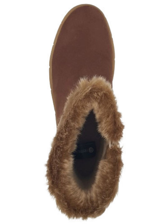 Leder Stiefeletten Damen mit Pelz Tabac Braun