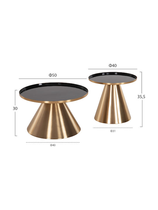 Round Side Table Lorme Metal Black & Gold 2pcs L40xW40xH35cm.