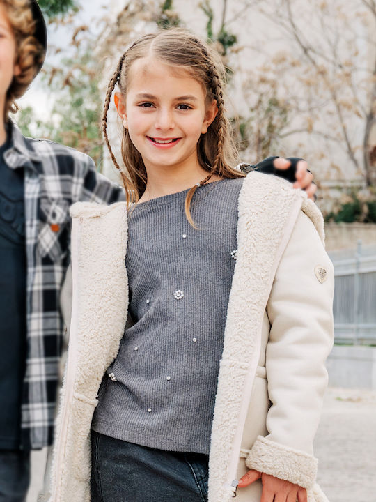 Kids Casual Short Coat with Lining and Hood Vaniglia