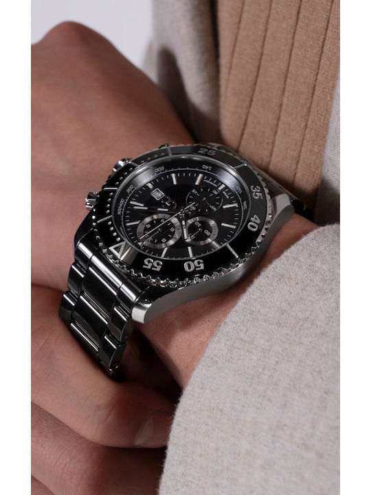 GC Watches Ανδρικό Ρολόι 44mm Χρονογράφος Μπαταρίας με Μαύρο Μεταλλικό Μπρασελέ